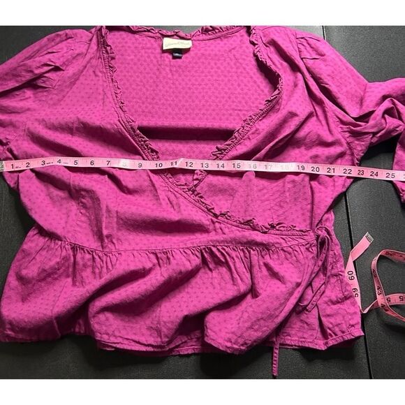 Universal Thread Plus Size Balloon Long Sleeve Fuchsia Wrap Top - Picture 5 of 14